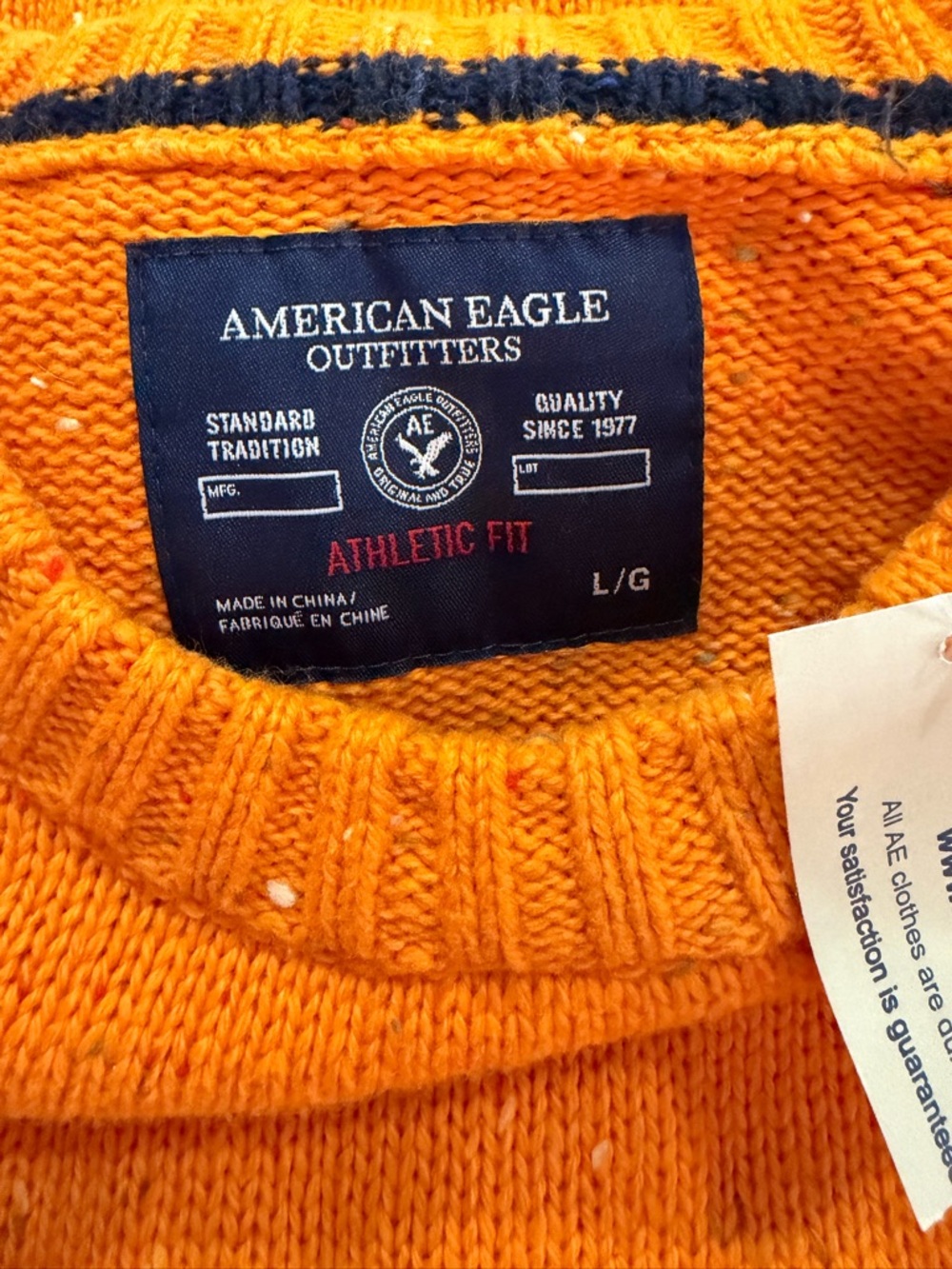 NWT American Eagle Deadstock 2000s Orange Speckled Elbow Patch Knit Crewneck - Picture 9 of 12